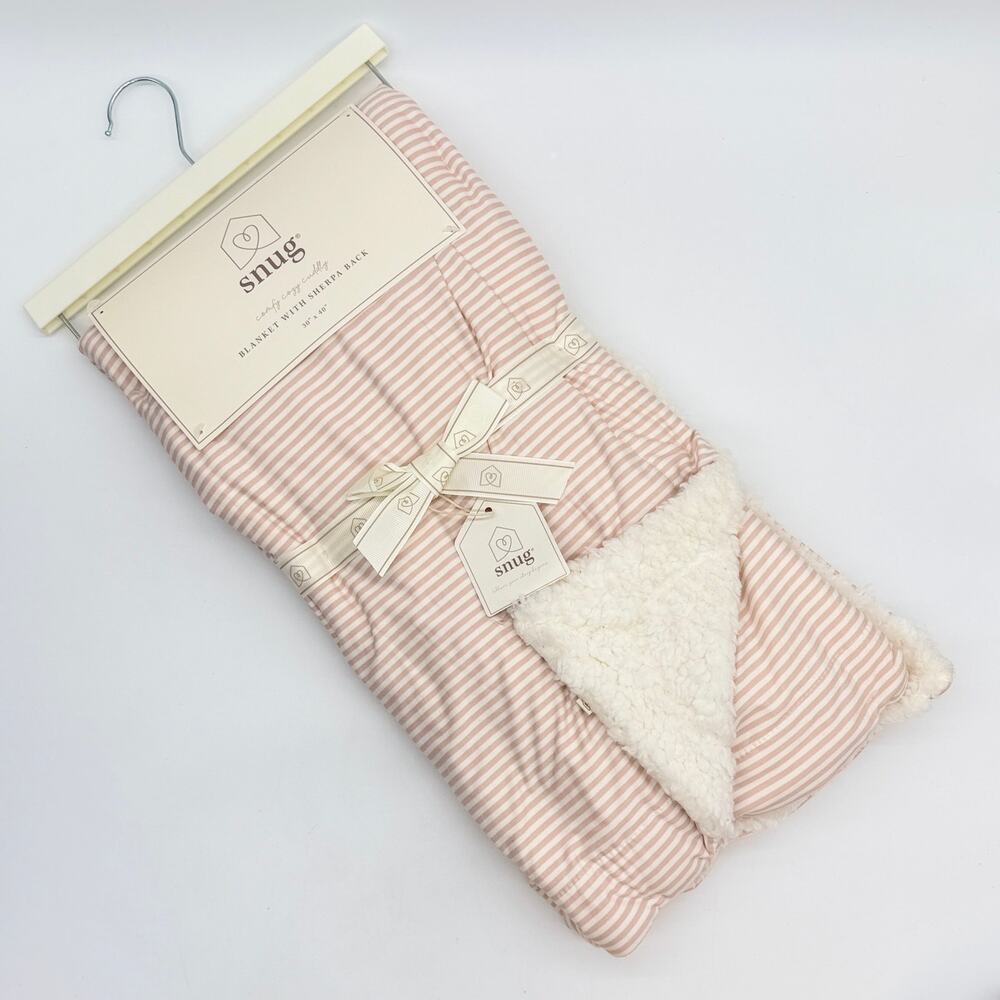 Snug Pink & White Striped Sherpa Baby Blanket NEW